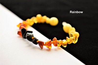 Genuine Natural Baltic amber Chip Beads Safe knotted bracelet anklet Baby Adult rainbow