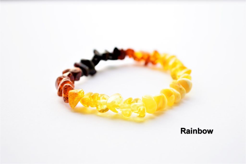 Genuine Natural Baltic amber Chip Beads Elastic bracelet anklet Rainbow